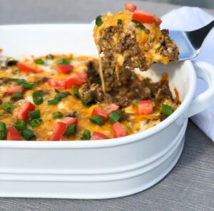 Cheesy Keto Taco Casserole - Curbing Carbs