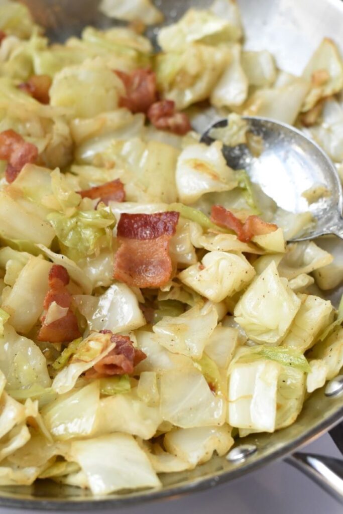 Easy Fried Cabbage with Bacon - Curbing Carbs