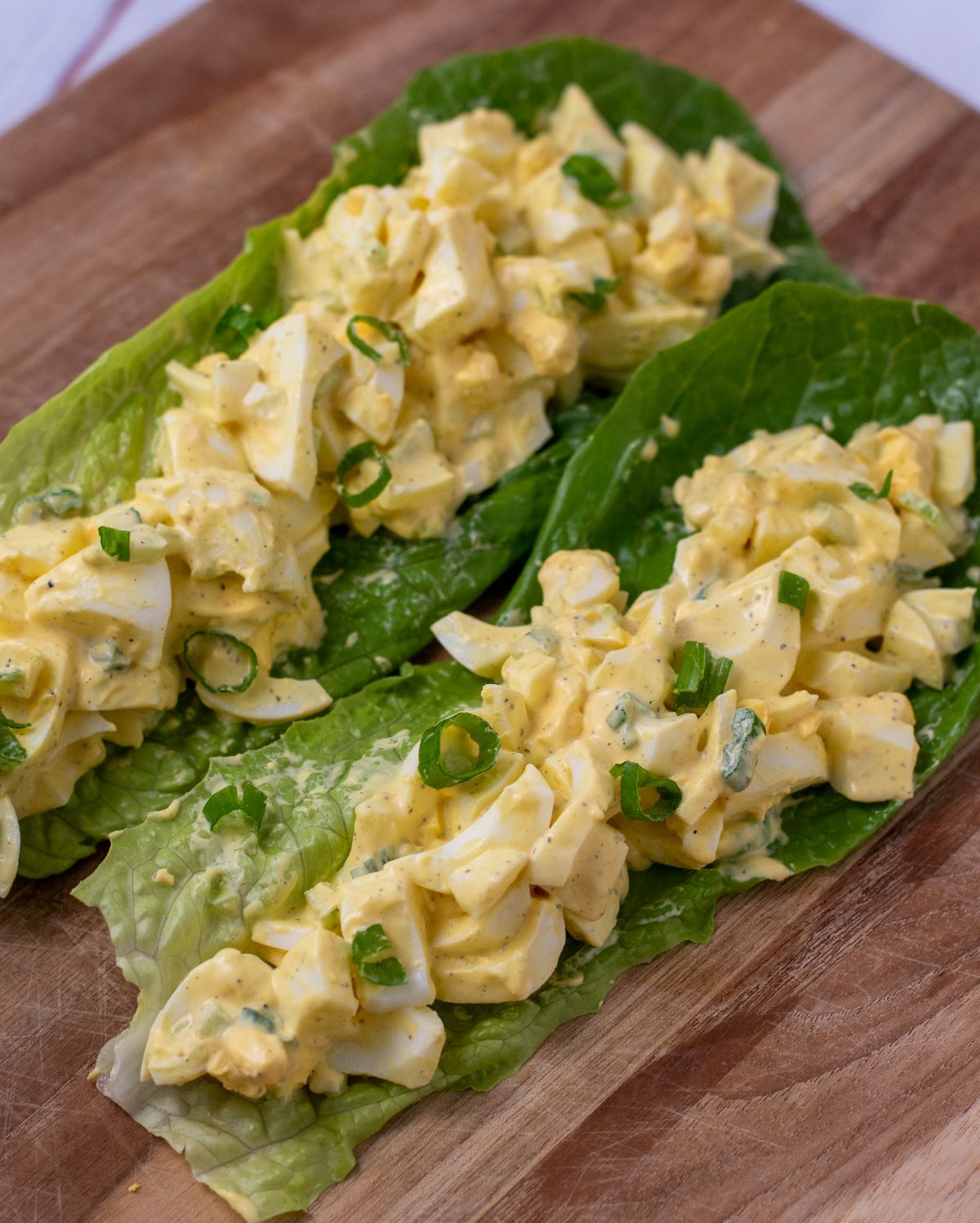egg salad served in lettuce leaves