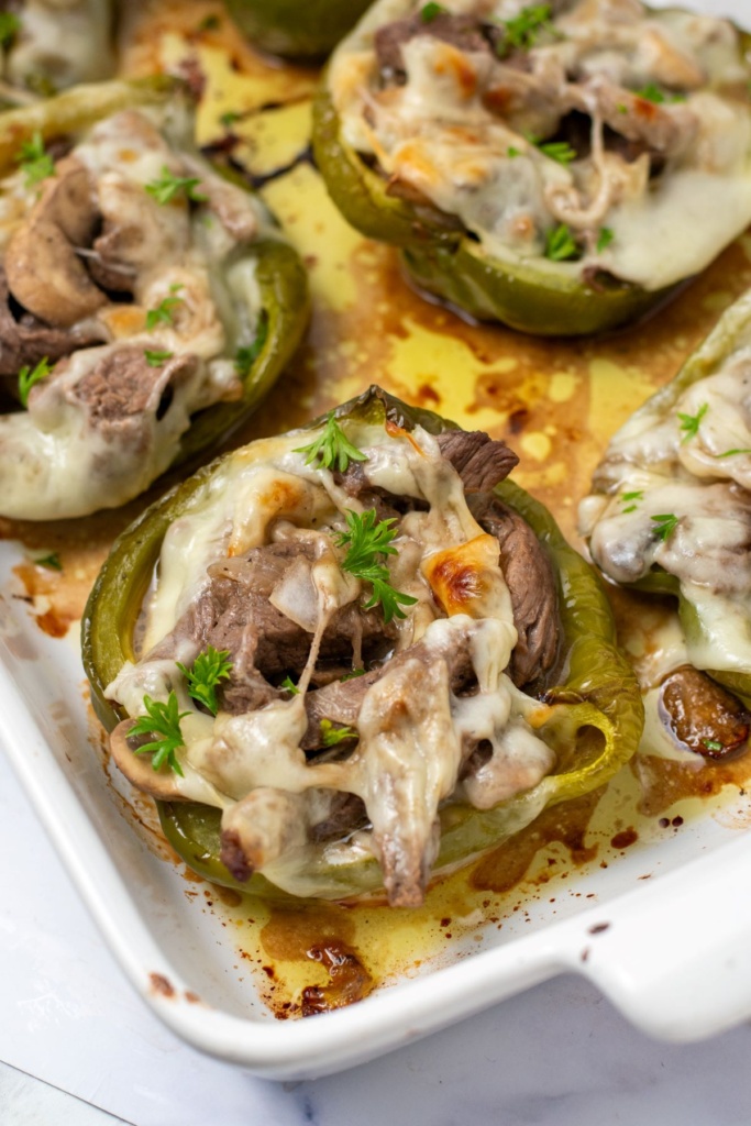 Philly Cheesesteak Stuffed Peppers - Curbing Carbs